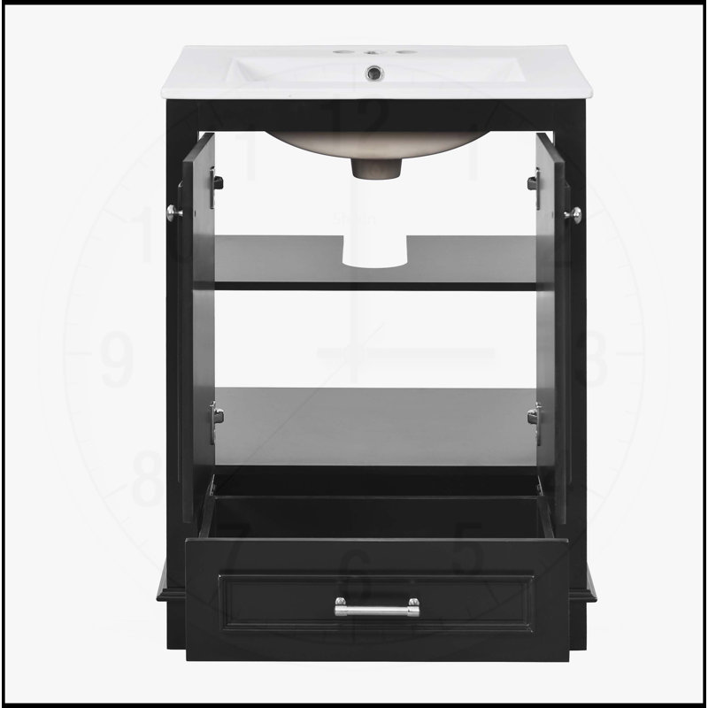 24'' Bathroom Vanity with Ceramic Sink Combo, Black