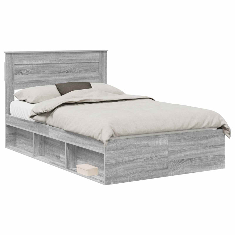 Solid Wood Bed Frame, Double (4'6), Grey Sonoma