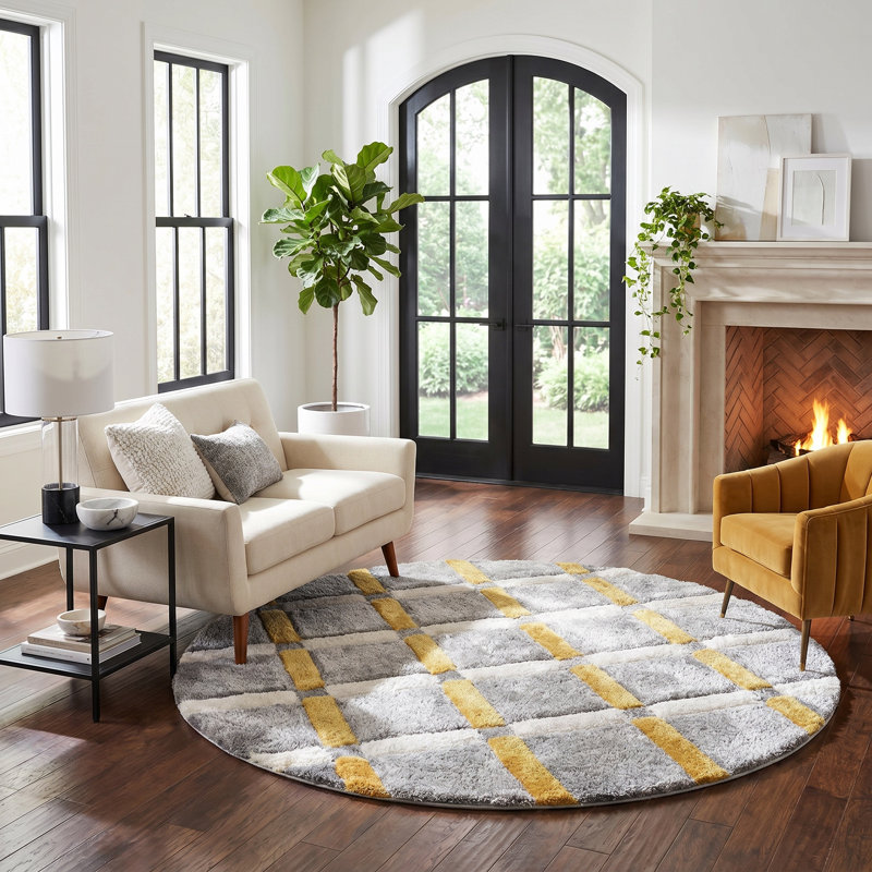 Eulamae Abstract Indoor Rug, Round 7'