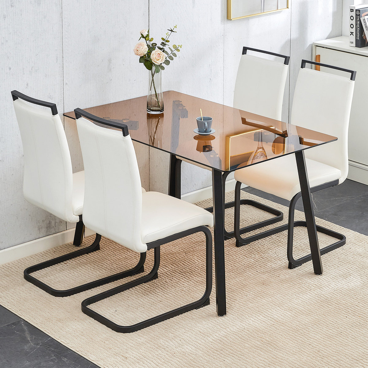 Brayden Studio® Table And Chair Set Large Modern Rectangular Table With ...