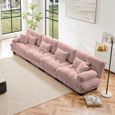 4-Seater Sectional Modular Deep Seat Sofa - Pink Chenille