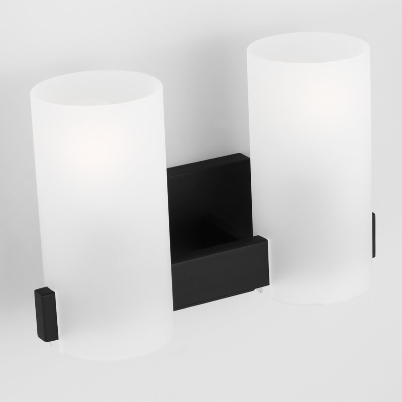 Midnight Black Etched Glass 2-Light Cylinder Vanity Light