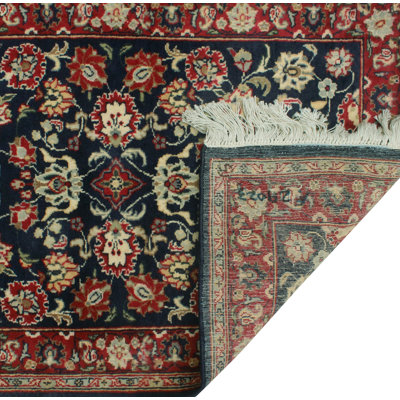 Tapis de couloir Hafeedh fabriqué à la main et teint dans la masse - noir - rouge, 2 pi 0 po x 3 pi 1 po