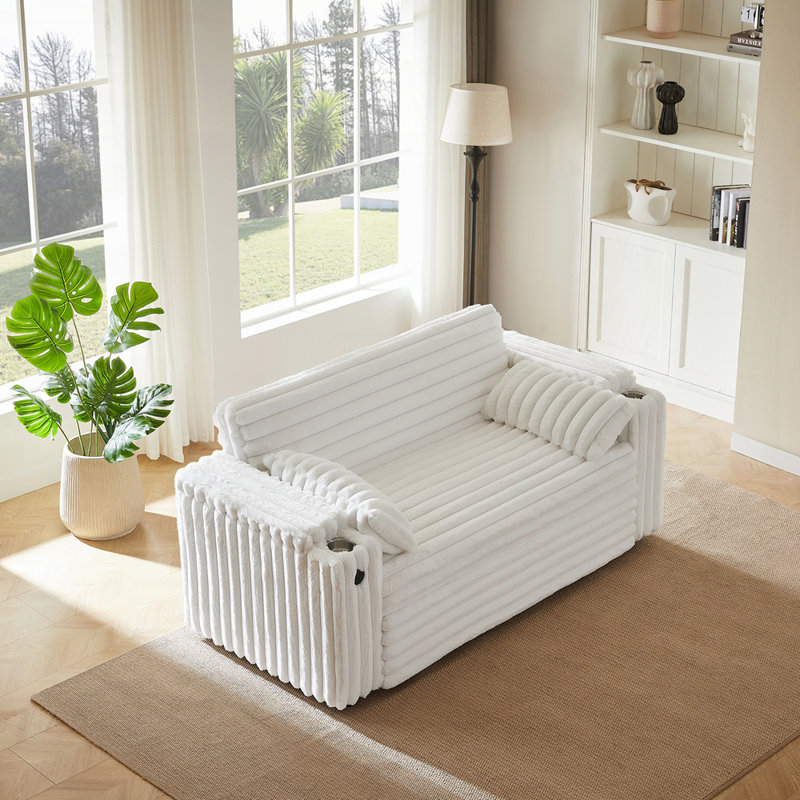 Canapé-lit en velours côtelé avec lit escamotable et positions réglables multiples pour un confort ultime, Blanc