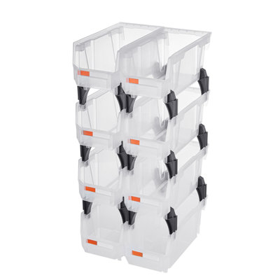 Plastic Stackable Storage Bins, 10.9 X 5.5 X 5.1 Inch (8 Pack), Plastic Containers For Organizing & Storage Bins For Closet, Garage, Small Parts, Office Supplies, Other Accessories, Transparent