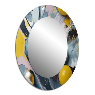 Jaune et bleu fluide pierre I - miroir mural ovale moderne jaune