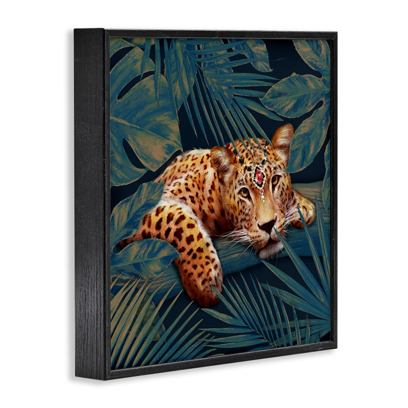 «Tropical Leopard Glitz Gem Safari Cat Jungle Plants», art numérique de la giclée encadrée par Ziwei Li
