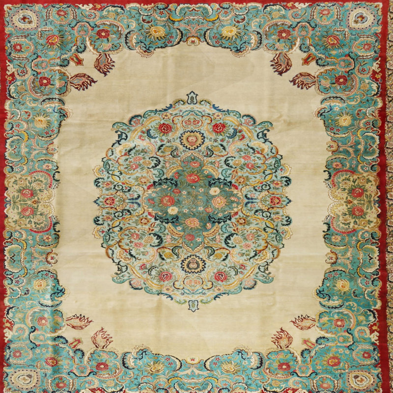 Tapis oriental vert océan / crème, Rond 3 pi