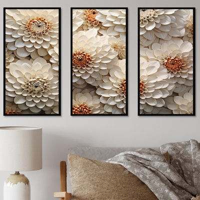 Minimalisme beige Zinnias Collage I - ensemble d'art sur toile Zinnias