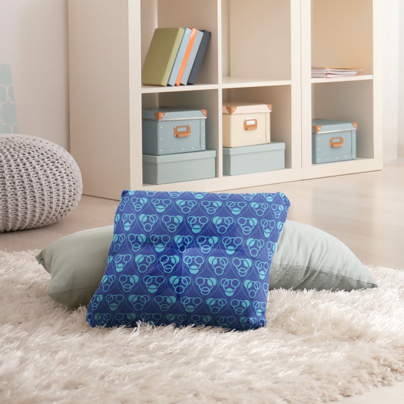 Coussin de sol classique à motif de cercles et de vagues, 30 po x 30 po, Bleu / bleu sarcelle