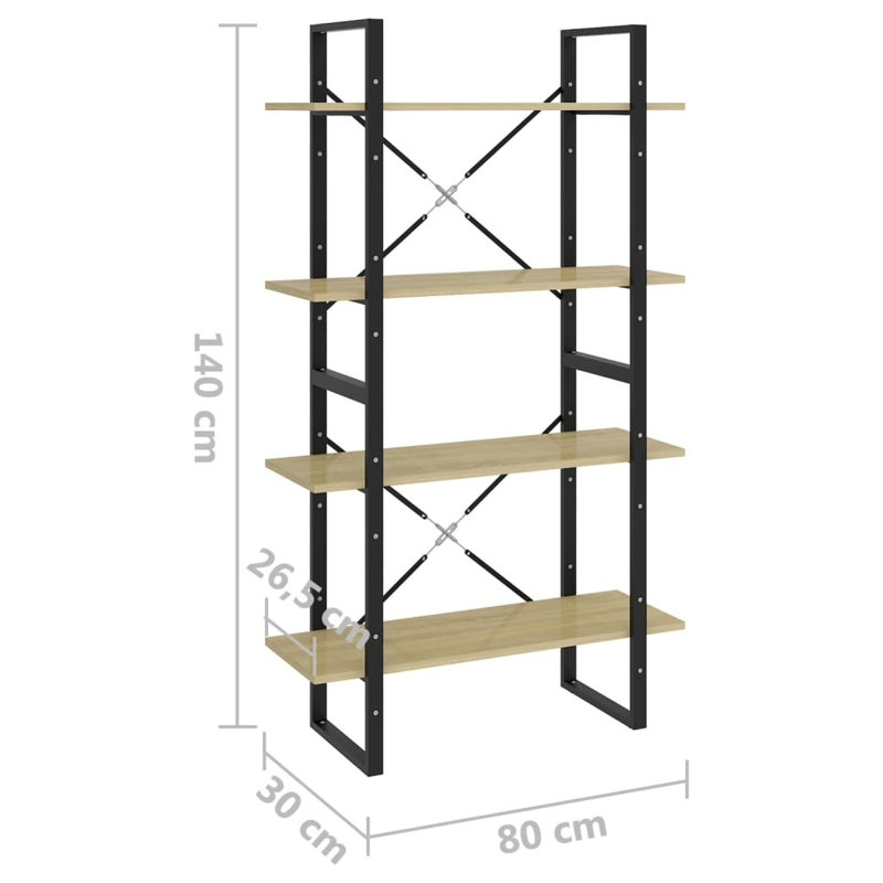 Griffing 140cm H Bookcase, Sonoma Oak, 140cm H x 80cm W x 30cm D