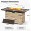 43'' Propane Gas Fire Pit Table, Outdoor 5,000 BTU Rectangular Fire Pit With Glass Wind Guard, Glass Rocks and Lid-1563089872