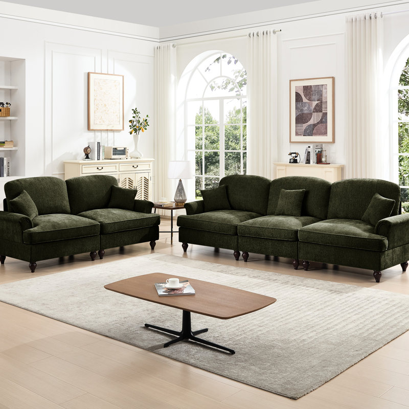 Ensemble de 2 pièces modulaires en forme de fleur avec pieds fuselés, volants amovibles, rembourrage en mousse souple, chenille en fil d'argent, arrangement en L pour petite maison 3 places et coussin incurvé mobile, multiples