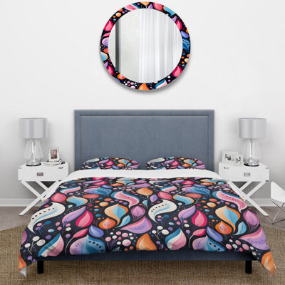 Ensemble de housse de couette en microfibre noir / mauve Mid-Century