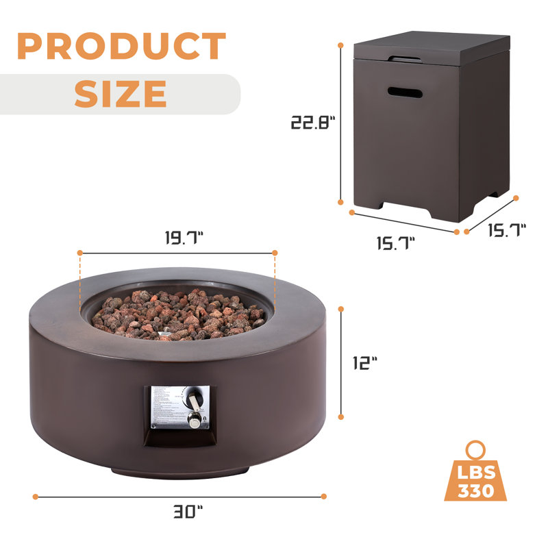 Round Magnesium Oxide Concrete Propane Smokeless Fire Pit, Brown