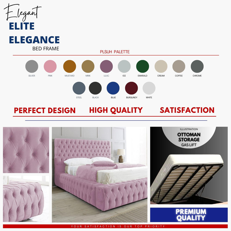 Elite Elegance Ambassador Ottoman Storage Bed - Premium Upholstered Velvet Bed Frame with Tall Headboard, Kingsize (5')