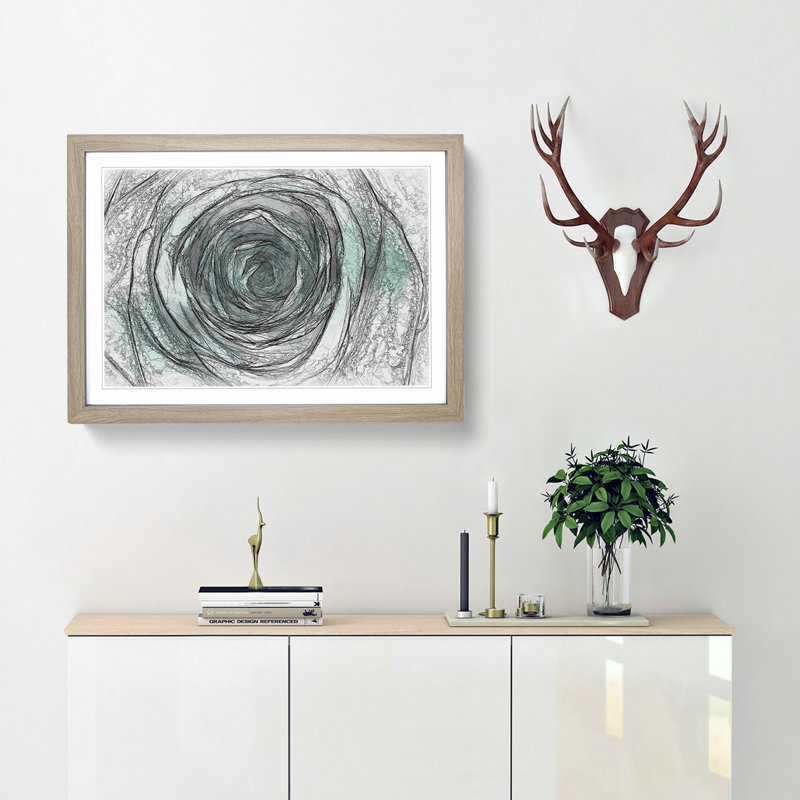 Mint Green Rose - Picture Frame Graphic Art Print, 36cm H x 48cm W x 2cm D, Oak Framed