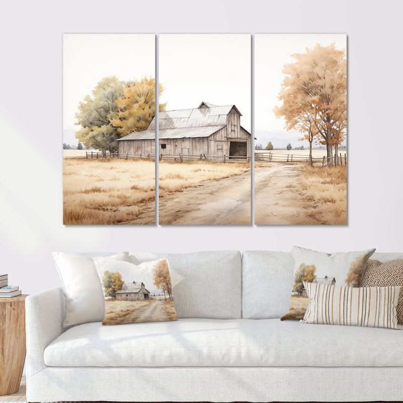 Paysage de grange, minimalisme, ensemble d'art mural, H 28 po x l 36 po x P 1 po, Toile tendue