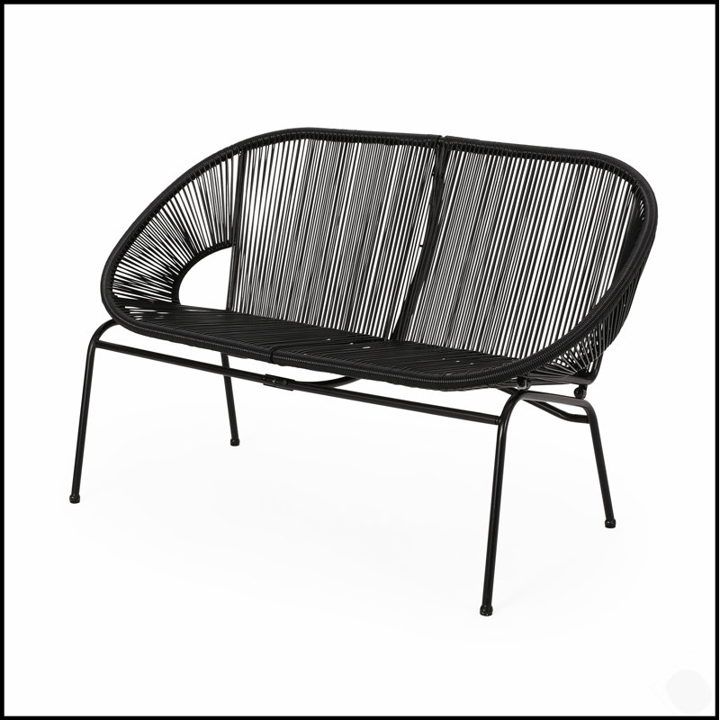 Causeuse d'extérieur tissée Condessa avec rotin en polyéthylène durable et structure en métal élégant, Noir
