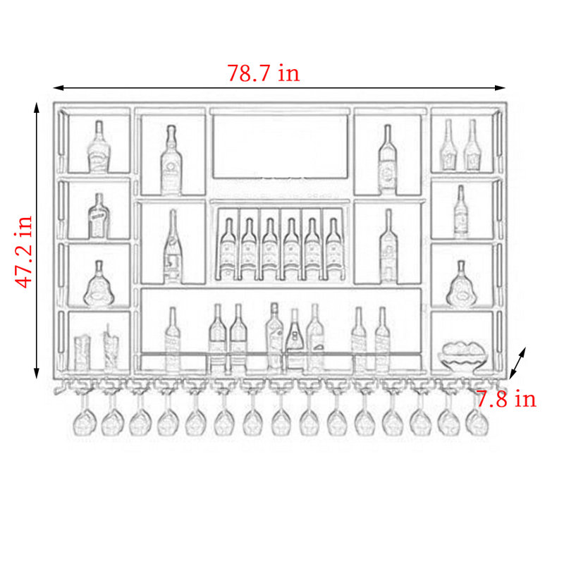Support à vin mural laqué, Doré, H 47,2 po x l 78,7 po x P 7,8 po
