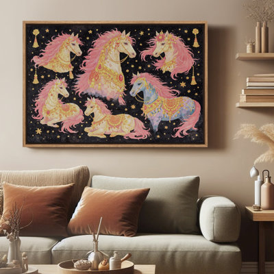 Fantasy Unicorn Portrait Collection Pink Gold Magical Dream Art Framed Print Wall Art