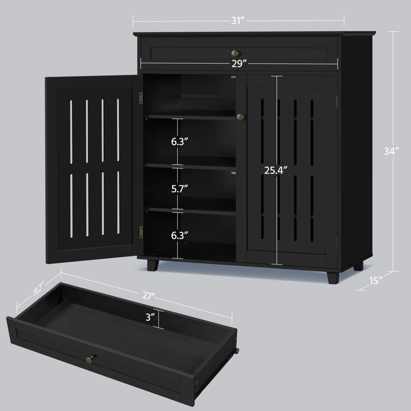 Multi-sized Louvered 5-Tier Shoe Storage Cabinet with Drawer, Black, 4