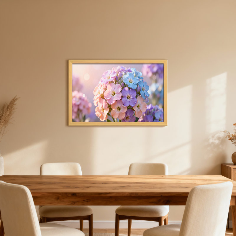 Plantes et fleurs fleurs pastel avec gouttes de rosée, H 20 po x l 30 po, Reproduction encadrée d'une seule photo sans pass