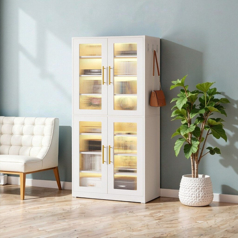 Bibliothèque lumineuse à DEL avec portes en acrylique - 8 tablettes réglables, Blanc