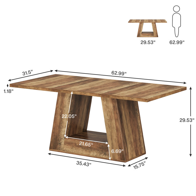 63" Dining Table For 4 With Sturdy Base, Brown