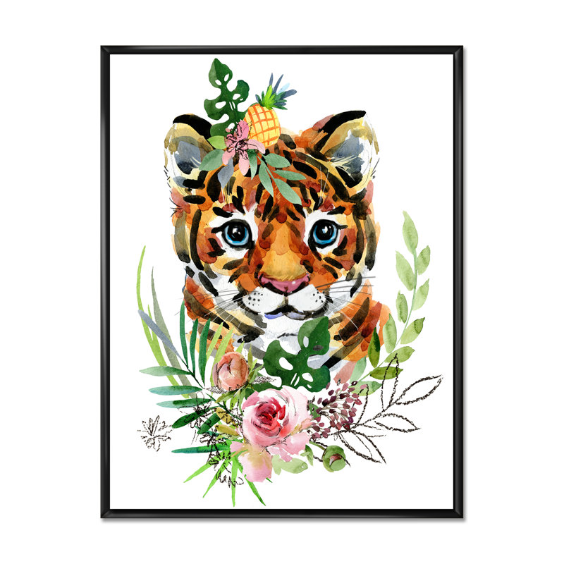 «Cute Tropical Tiger Portrait», reproduction d'art sur toile, H 20 po x l 12 po x P 1 po, Cadre flottant noir