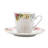 Priya 7-oz Porcelain Teacup and Saucer set, floral & 24k gold trim (Service for 6)