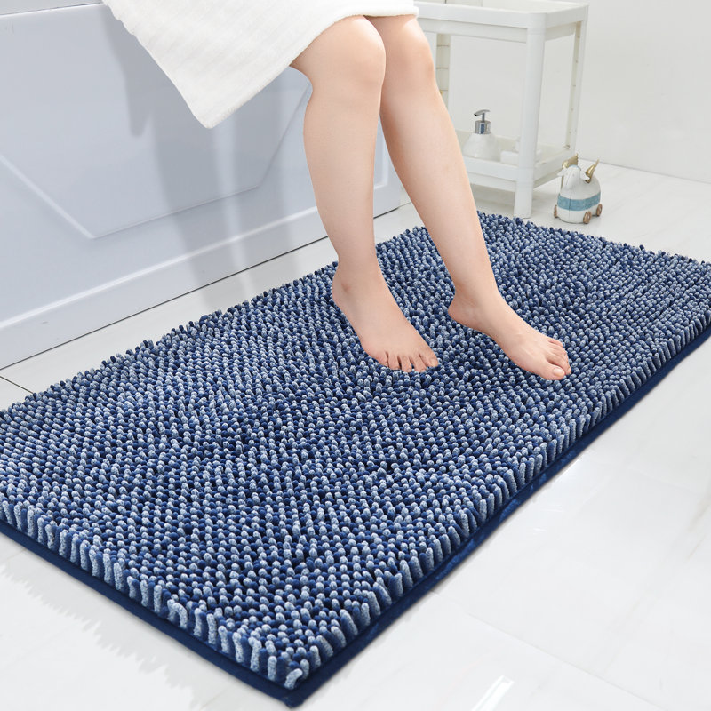 Radhika Chenille Non-Slip Bath Rug, 24" W x 48" L, Blue