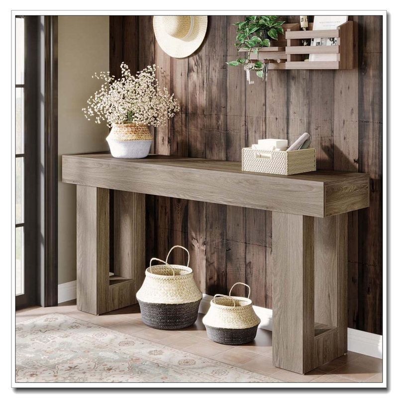 Farmhouse Extra-Long Narrow Console Table for Entryway Living Room, Gray