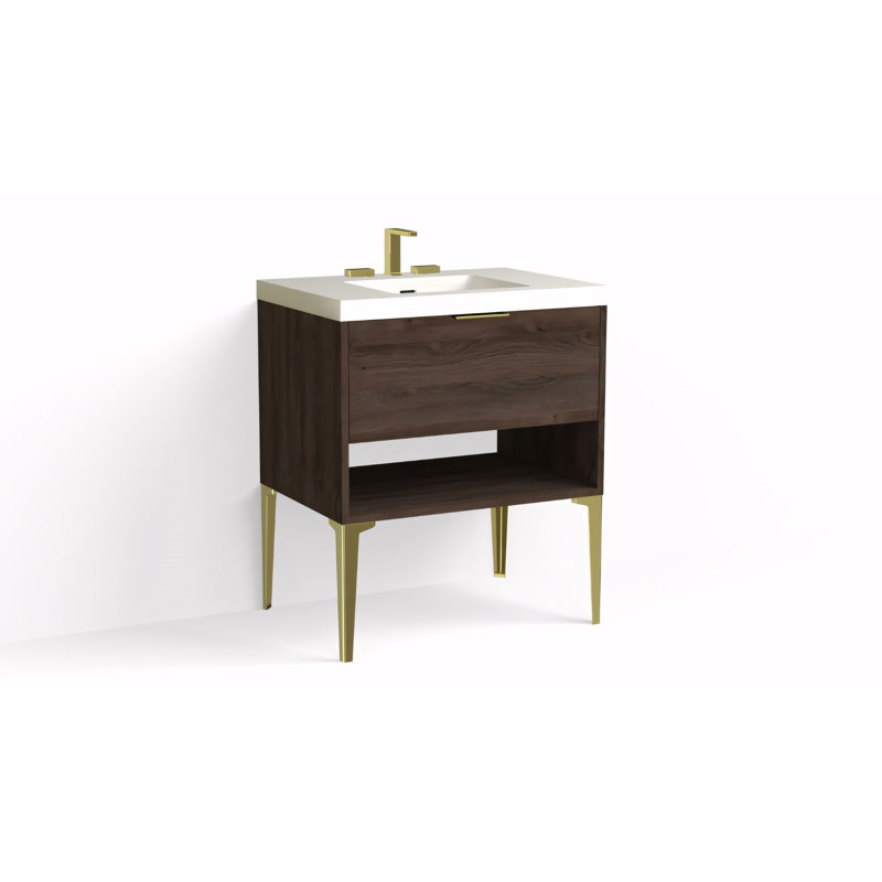 Modo 30" W Freestanding Single Bathroom Vanity with Dean Leg, Matte White/8" Widespread, Matte Black, White Acrylic