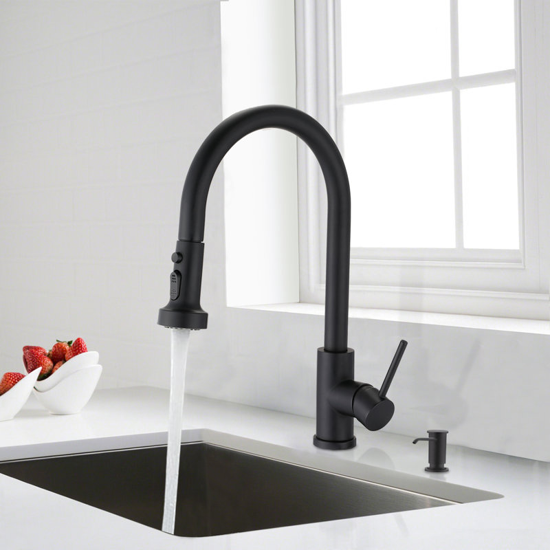Stainless Steel Kitchen Faucet In Matte Black With Soap Dispenser, Scratch-, Rust-, 360 Swiveling Spout, 1.8Gpm Flow Rate To Scratches And Rust,