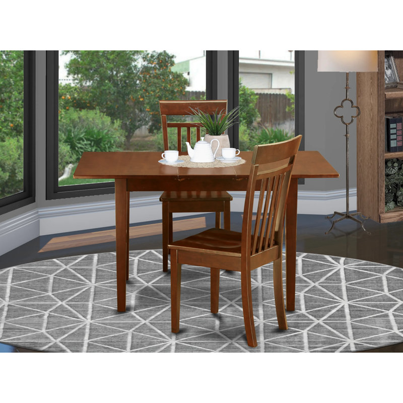 3 Piece Dining Set Contains a Rectangle Dining Room Table with Butterfly Leaf and 2 Wood Seat Chairs, 32x54 Inch, Mahogany