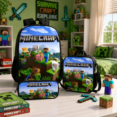 3 pcs Minecraft Travel Backpack Birthday Gifts Supplies for Boys Kids