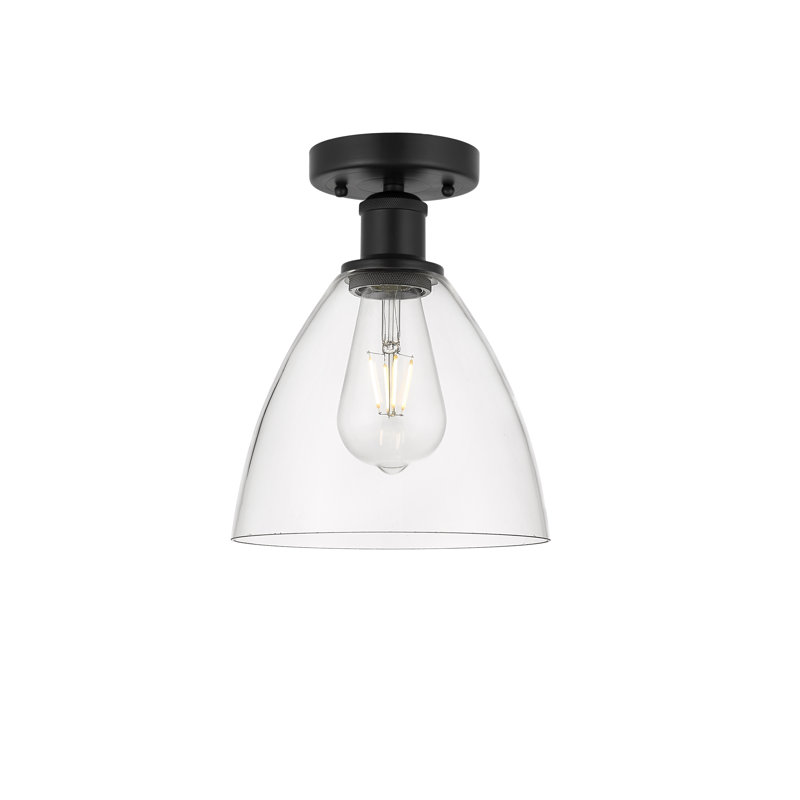 Plafonnier semi-encastré 1 lumière, Noir mat, Transparent, H 9,63 po x l 7,5 po x P 7,5 po