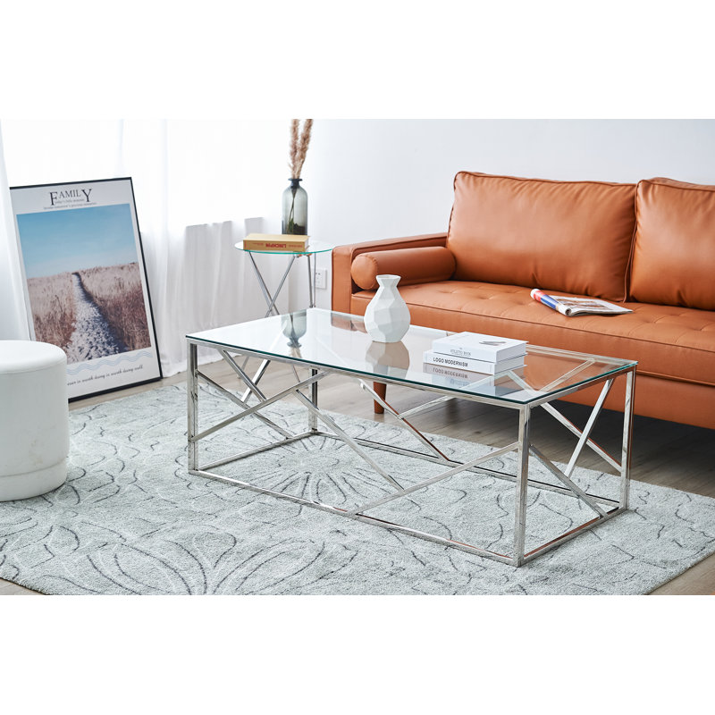 Byzantium coffee table, Transparent, Matt Brushed Nickel