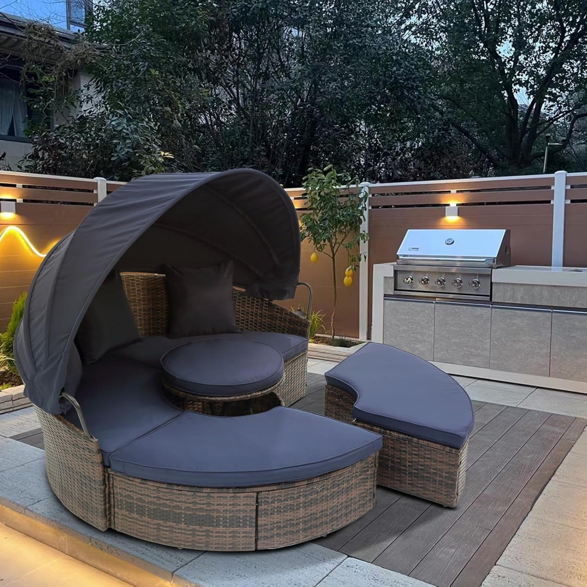 HOMEFUN Ound Outdoo Daybed With Canopy, Cabanas