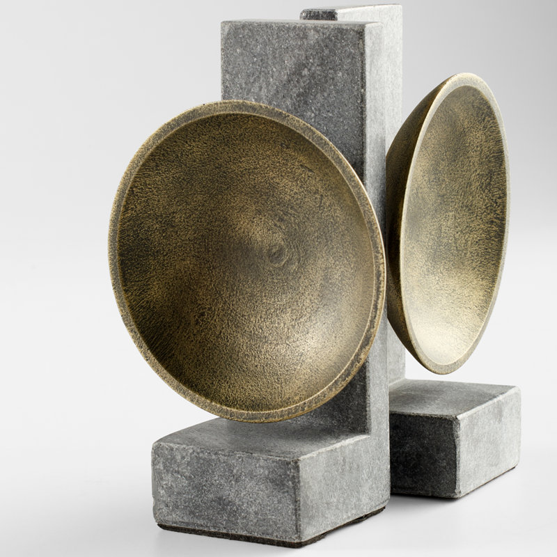 Antique Brass and Gray Marble Bookends Set