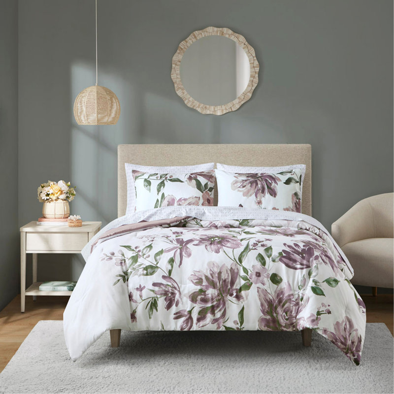 Ensemble d'édredon floral avec draps, Édredon de grande taille et 6 pièces supplément