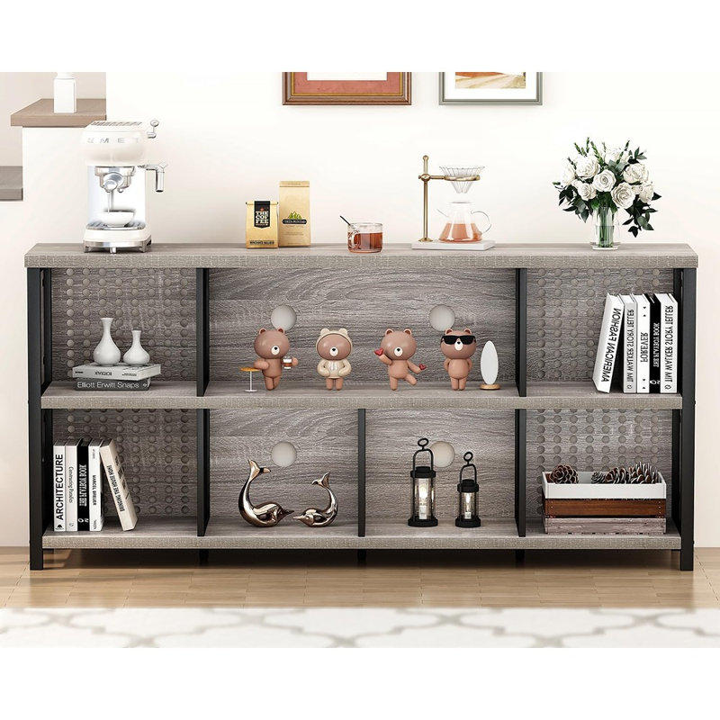 Bibliothèque moderne industrielle 4-8 cubes, grande tablette horizontale en bois rustique et en métal, organisateur de rangement autoportant pour bureau, chambre à coucher, salon, gris clair