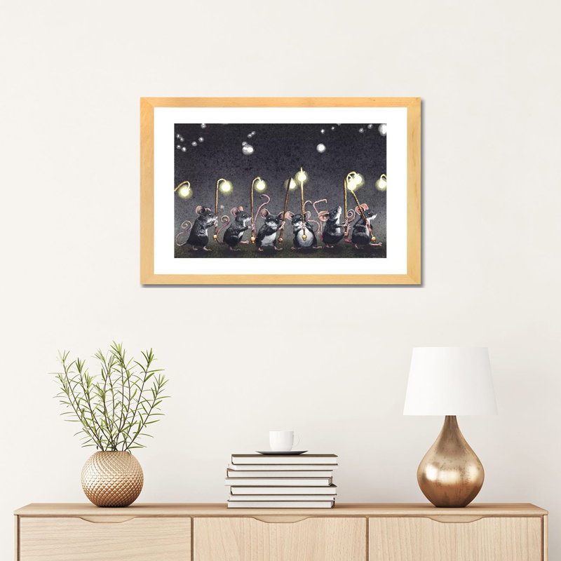 "Nightlights" par Maggie Vandewalle-reproduction d’art, H 24 po x l 32 po x P 1 po, Papier encadré noir, Blanc
