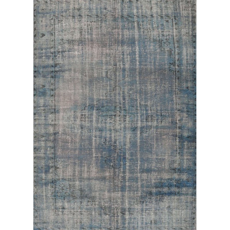 Tapis gris/poussière bleu clair traditionnel, Rectangle 4 pi x 6 pi