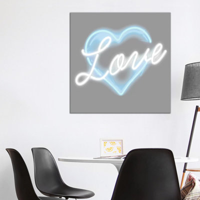 Neon Love Blue On Black by Hailey Carr - Wrapped Canvas Print