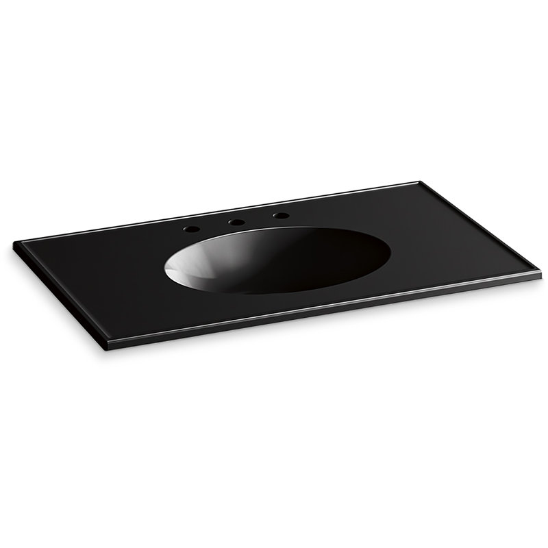 Lavabo de salle de bain encastré en céramique avec trop-plein Ceramique Impressions, Centres de 8 po, Ovale, Noir