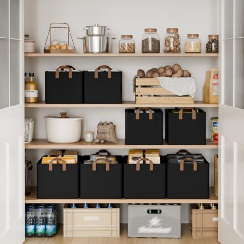 Storage Bins, Fabric Storage Bins For Shelves, Large Storage Baskets With Metal Frame, Closet Baskets And Bins With Handles, Black, 2-Pack