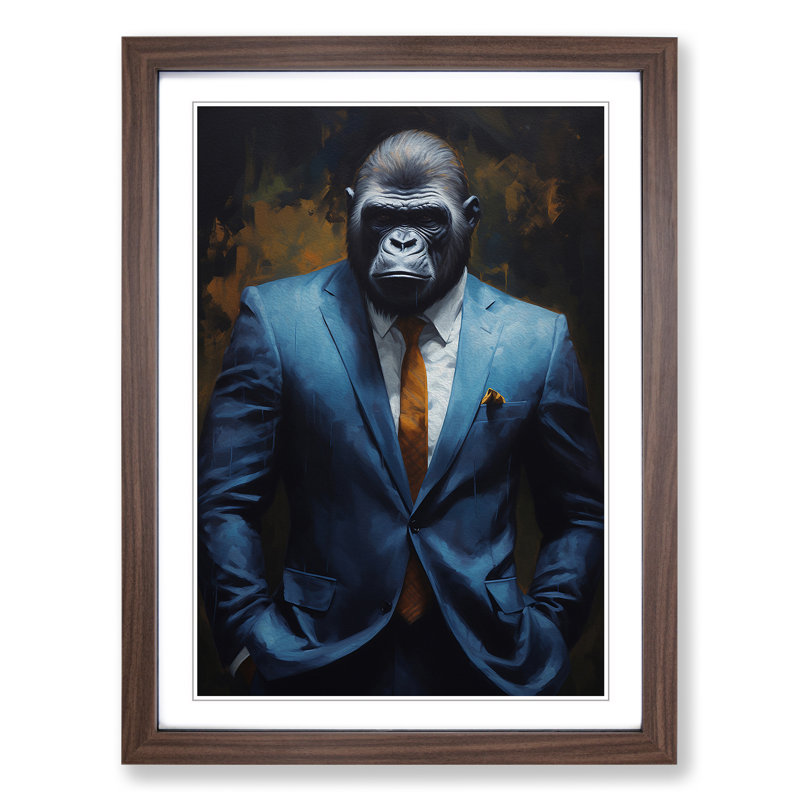 Gorilla in a Suit Painting - Framed Print, Walnut, 34cm H x 25cm W x 2cm D