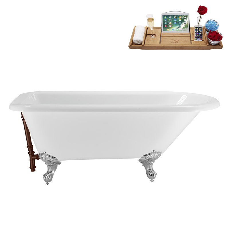 62" Streamline Clawfoot Tub,Tray,Drain, Clawfeet, Polished Chrome, Matte Oil Rubbed Bronze